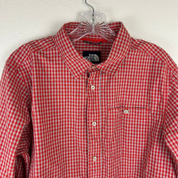 The North Face Mens Button Up Long Sleeve Shirt Size Medium Red Gray Check - Picture 4 of 6